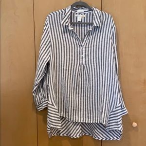 Striped long sleeve, collared, half-button up top